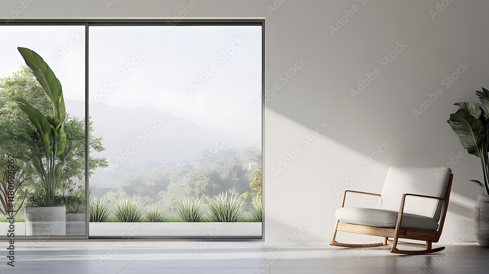Fototapeta premium A clean and modern sliding glass door with no visible framing against a white wall.