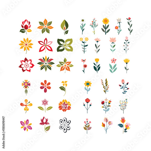 set of modern flowers hand drawn design vector template