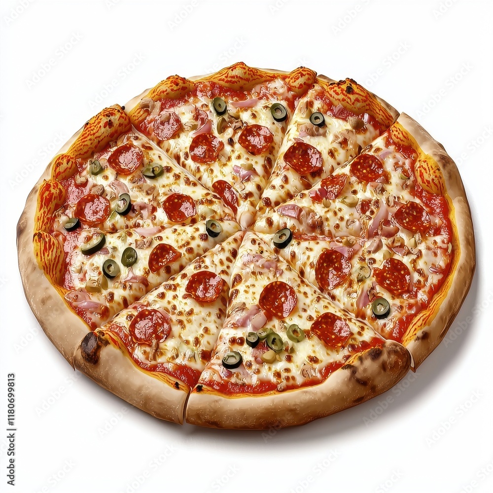 Delicious Pepperoni Pizza with Melted Cheese and Tasty Toppings Delicious Pepperoni Pizza with Melted Cheese and Tasty Toppings
