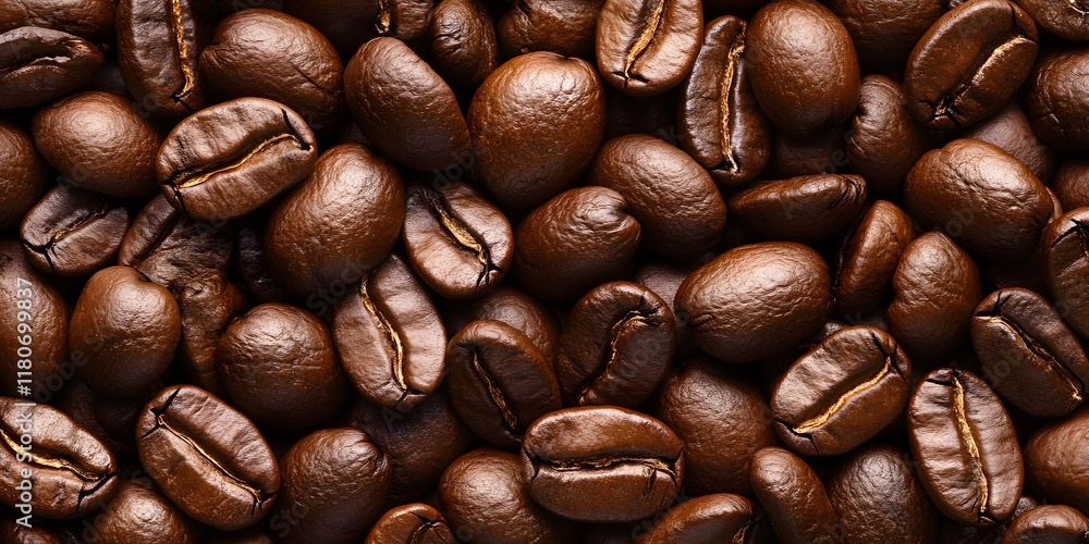 Fototapeta premium Close up detailed view of freshly roasted premium gourmet coffee beans with rich aroma and texture Organic arabica or robusta beans used in preparing aromatic espresso
