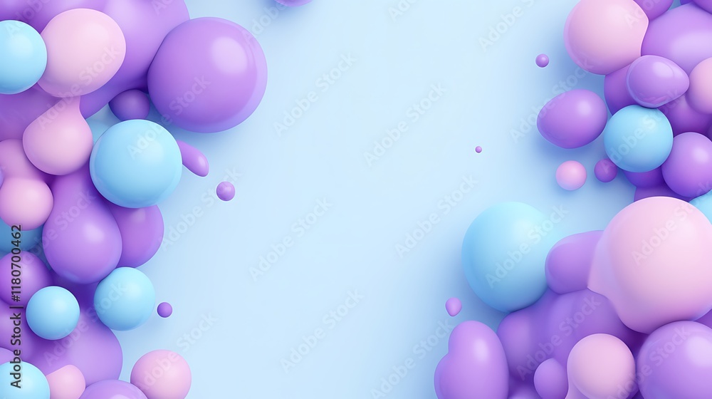 Abstract pastel spheres float on light blue background Abstract pastel spheres float on light blue background