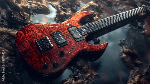Red Electric Guitar in Dark Water: A Musical Still Life
