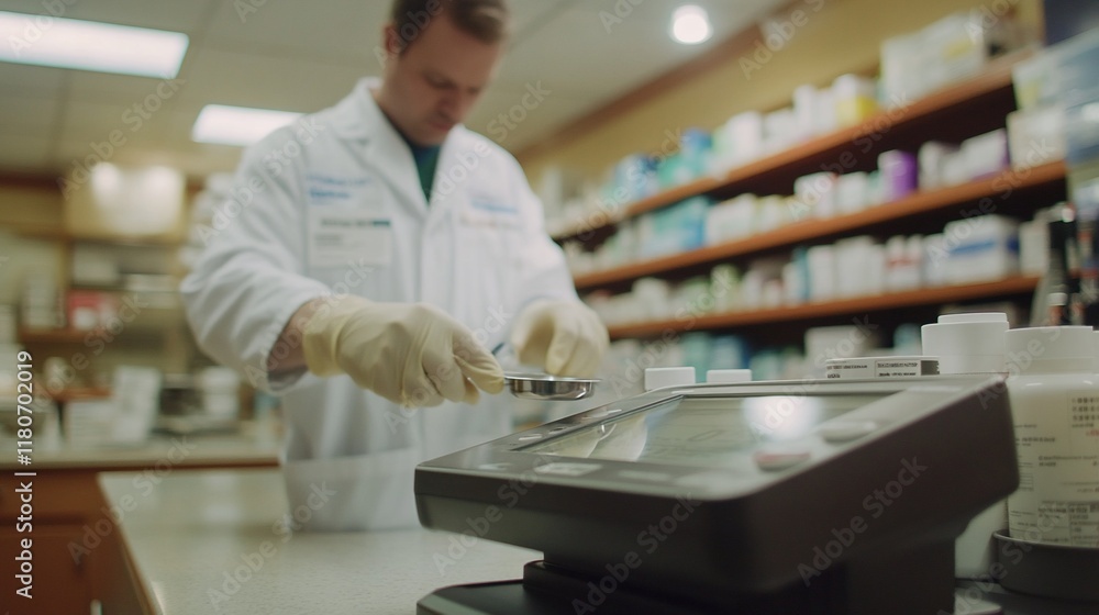 Fototapeta premium Pharmacist preparing medication in a pharmacy.