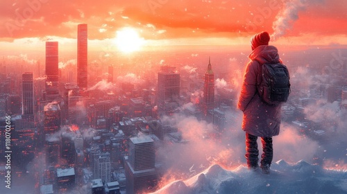 Wallpaper Mural Breathtaking Winter Sunset Over a Cityscape with Snow and Clouds Torontodigital.ca