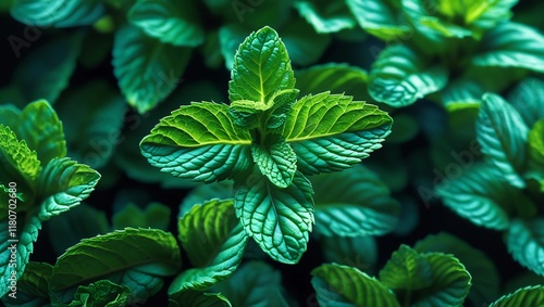 Vibrant Peppermint Leaves - Close-Up Texture of Fresh Green Mint