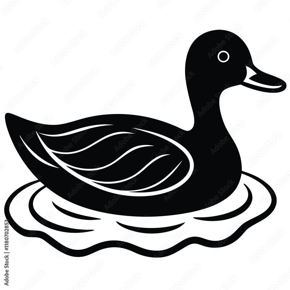 A basic duck icon with a curved beak and simple wing lines, vector art. A basic duck icon with a curved beak and simple wing lines, vector art.