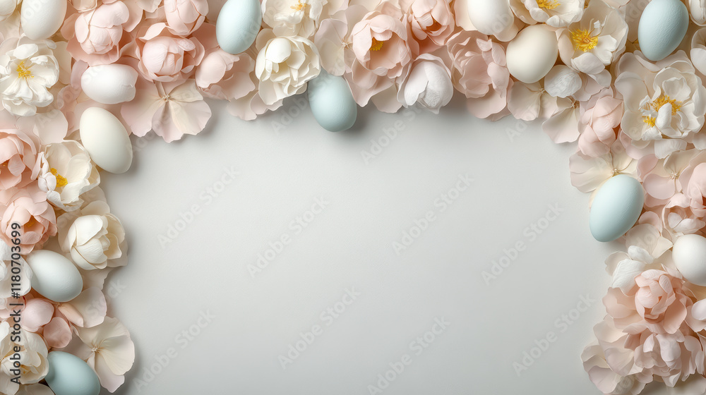 Obraz premium Colorful Easter eggs surrounded by blooming flowers create festive scene