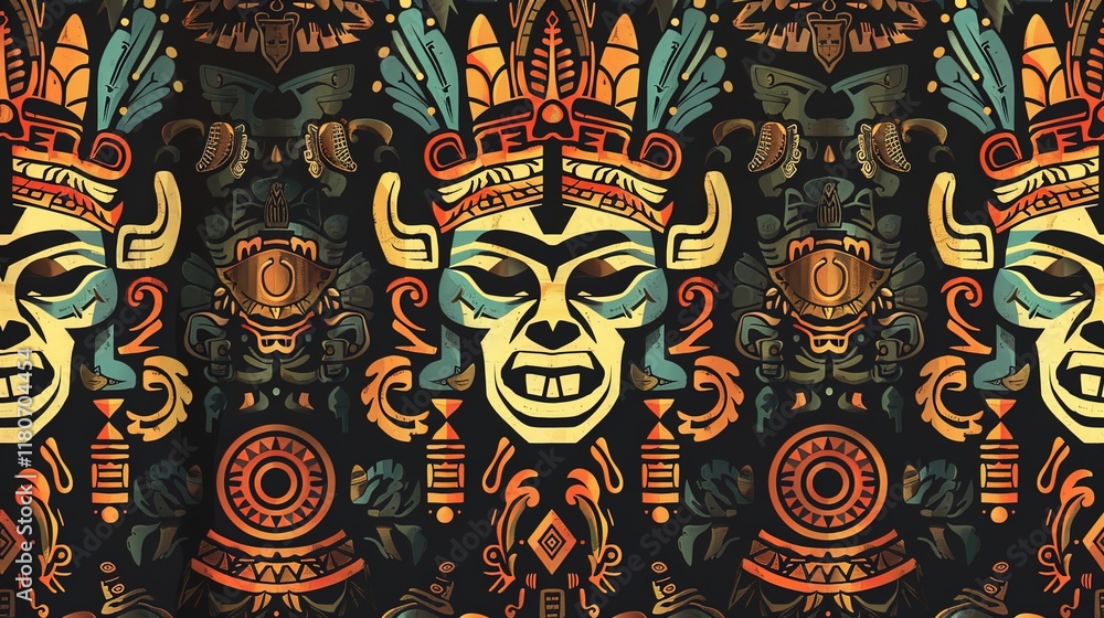 Obraz premium inca sun god seamless pattern wallpaper
