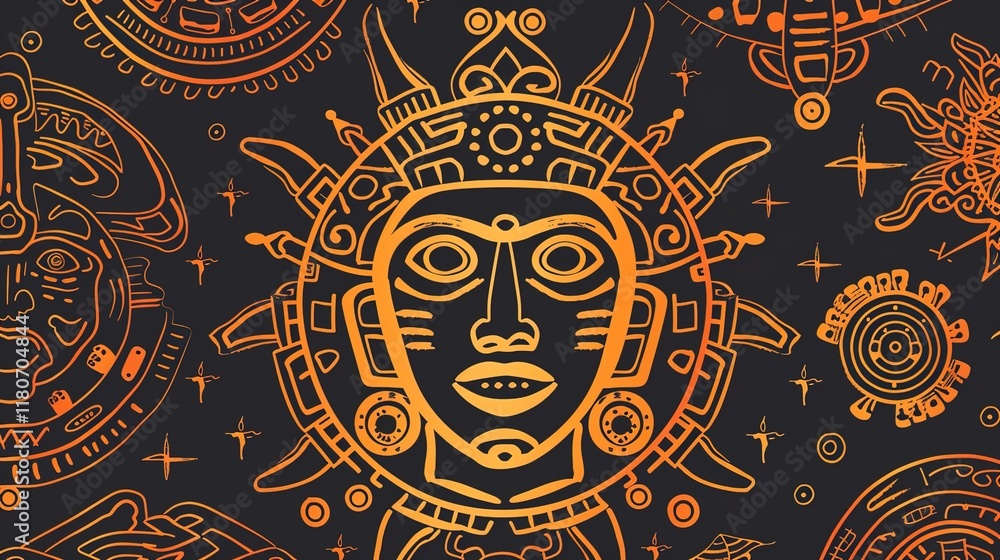 Obraz premium inca sun god seamless pattern wallpaper