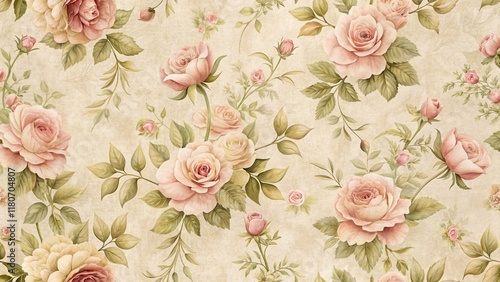 Wallpaper Mural Elegant Pastel Roses on Antique Paper Background, a Seamless Floral Pattern Ideal for Various Design Applications Torontodigital.ca