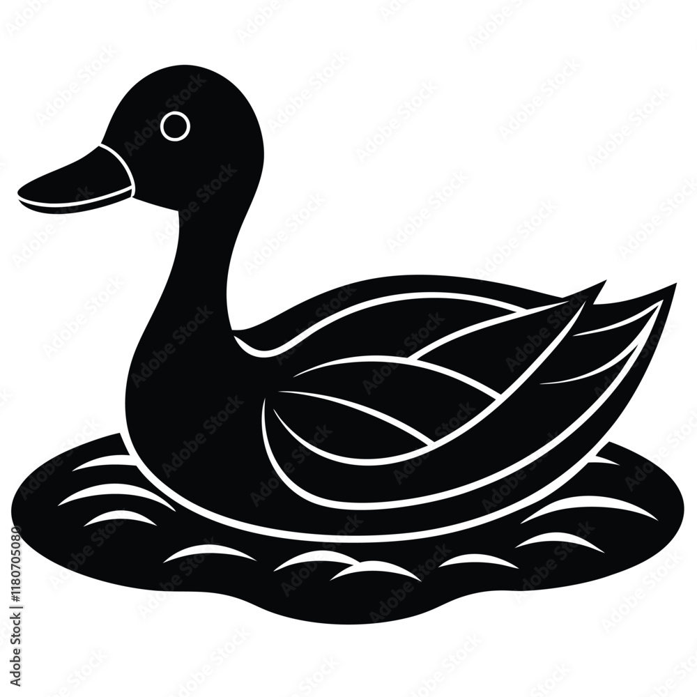 A basic duck icon with a curved beak and simple wing lines, vector art. A basic duck icon with a curved beak and simple wing lines, vector art.