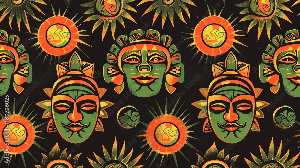 Fototapeta premium inca sun god seamless pattern wallpaper