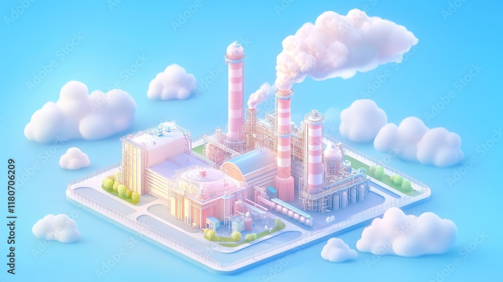 A cityscape with a large factory in the middle A cityscape with a large factory in the middle