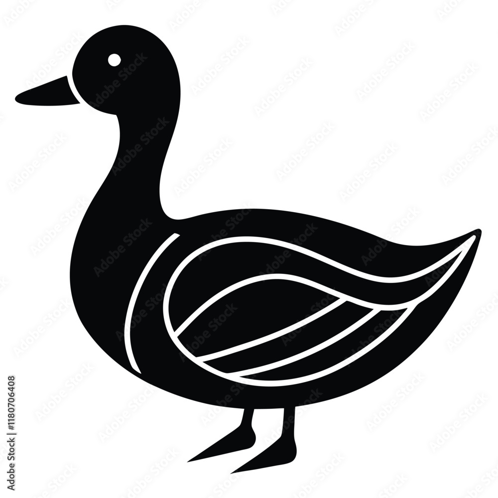 A basic duck icon with a curved beak and simple wing lines, vector art. A basic duck icon with a curved beak and simple wing lines, vector art.