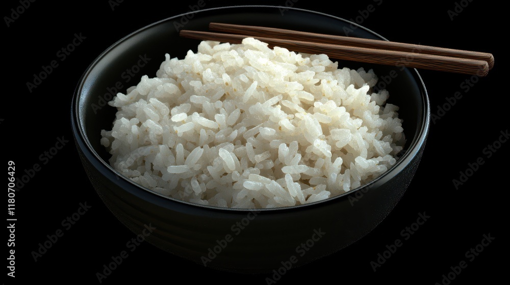 A bowl of cooked white rice with chopsticks. Perfect for food blogs, menus, or recipes. A bowl of cooked white rice with chopsticks. Perfect for food blogs, menus, or recipes.