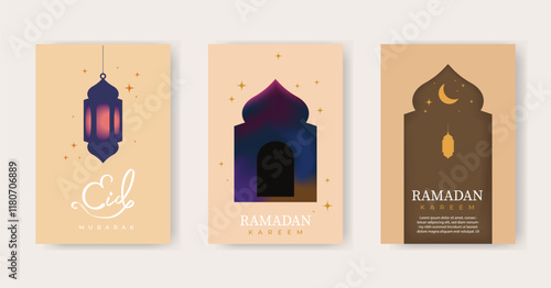 Set ramadan kareem, eid mubarak flyer social media post background