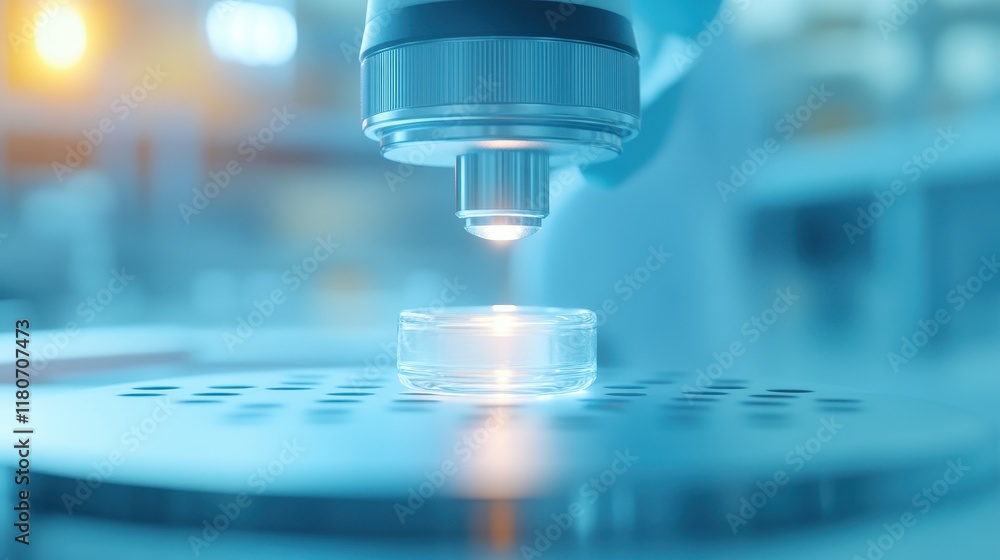 A microscope is focused on a small object, possibly a cell A microscope is focused on a small object, possibly a cell