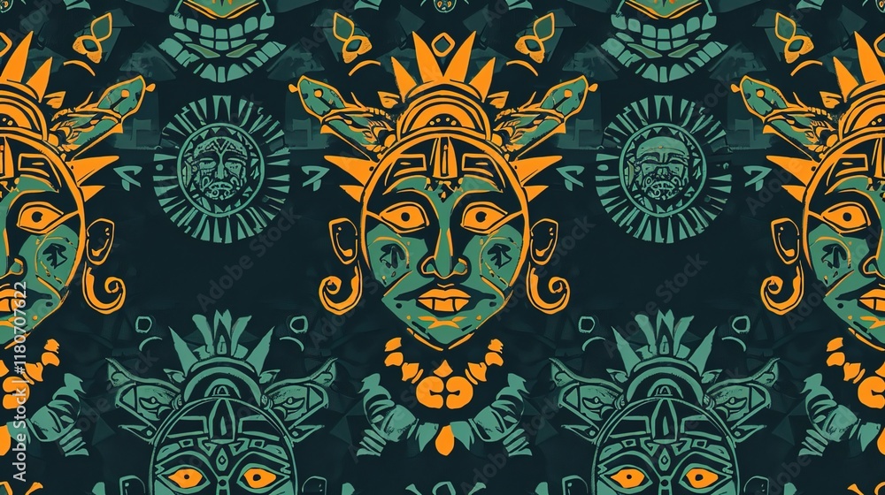 Fototapeta premium inca sun god seamless pattern wallpaper