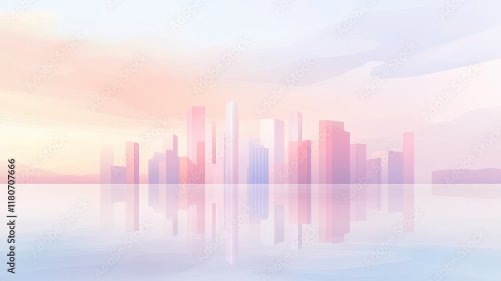 Fototapeta premium A city skyline is reflected in the water