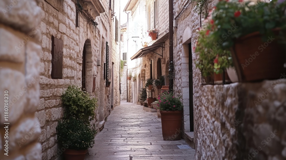 Obraz premium The idyllic town of Assisi, historic stone buildings and the majestic Basilica of St. Francis
