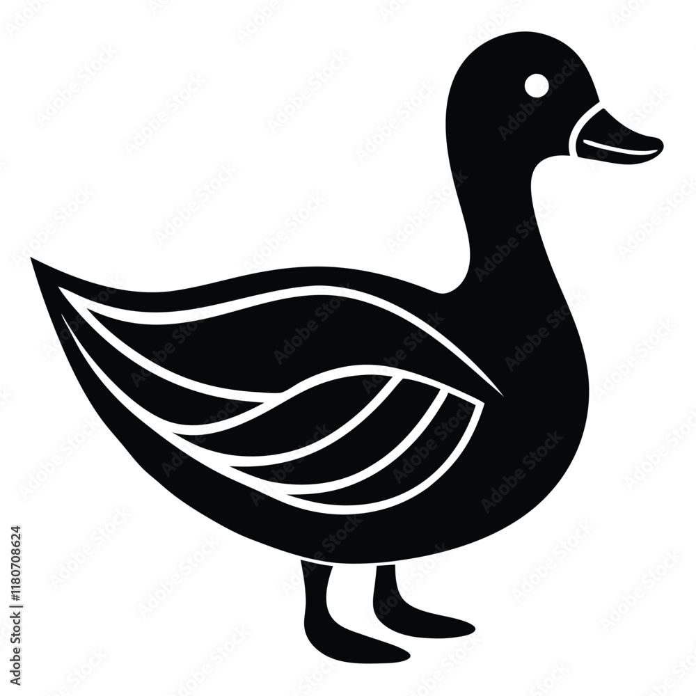 A basic duck icon with a curved beak and simple wing lines, vector art.