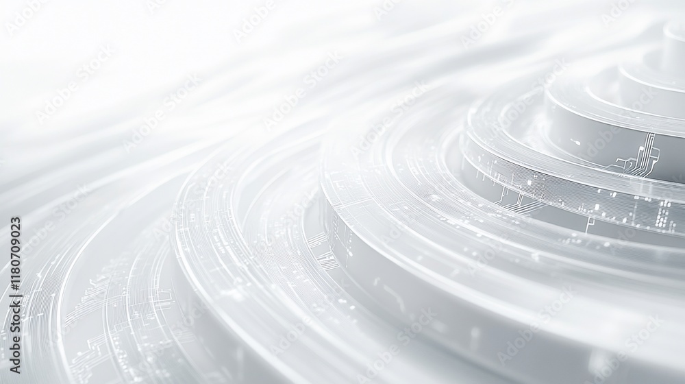 Obraz premium Abstract white circular design with subtle technological patterns.
