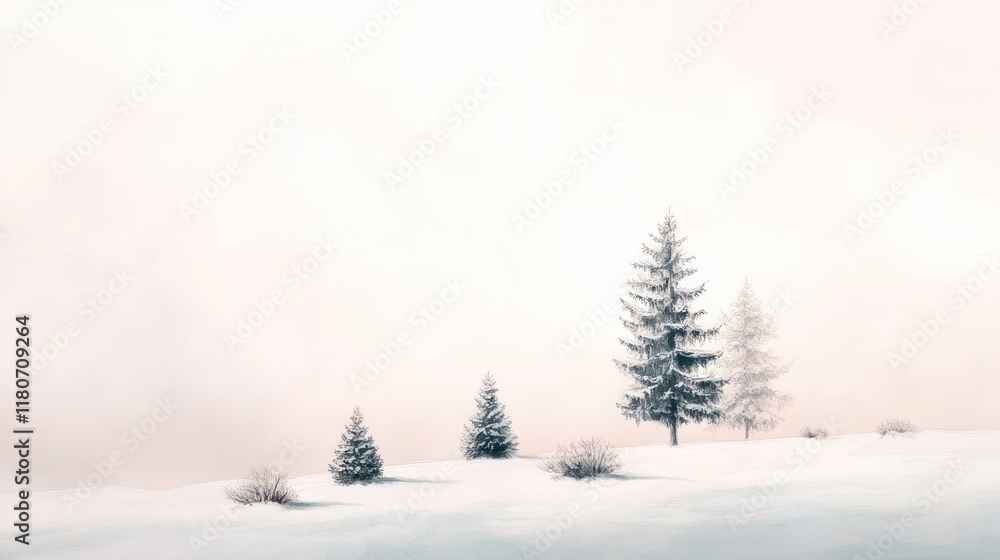 Misty mountain winter trees, snow landscape, serenity Misty mountain winter trees, snow landscape, serenity