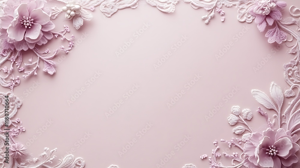 Delicate Pink Floral Frame Design On Pastel Background Delicate Pink Floral Frame Design On Pastel Background