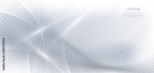 Abstract modern glowing white lines wavy overlapping on grey background. Template technology design.