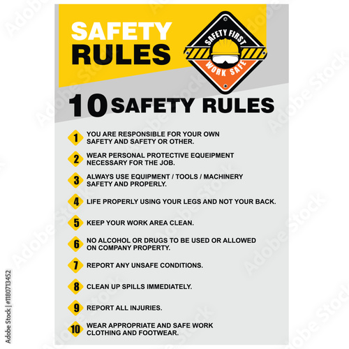 10 Safety Rules, poster and banner vector