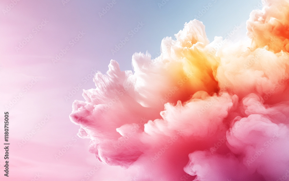 Fototapeta premium Dreamy pastel pink orange gradient clouds swirling in surreal ethereal atmosphere creating soft delicate abstract background pattern design