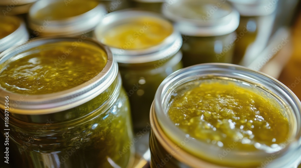 Several jars of homemade green relish, tightly sealed. Perfect for illustrating canning, preserving, or homemade food concepts. Several jars of homemade green relish, tightly sealed. Perfect for illustrating canning, preserving, or homemade food concepts.