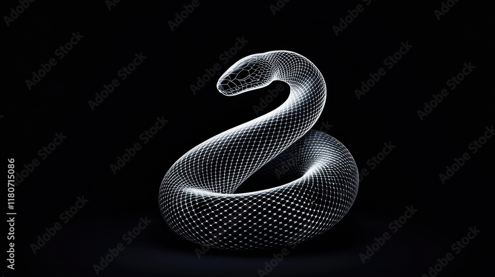 Fototapeta premium The art of year snake concept, minimalistic snake design with wireframe appearance on dark background