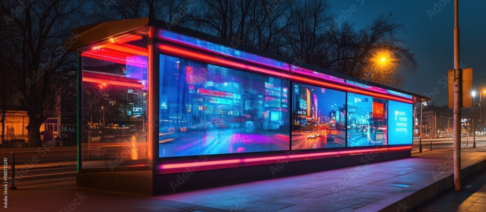 Fototapeta premium Illuminated digital billboard at night showcasing vibrant cityscapes.