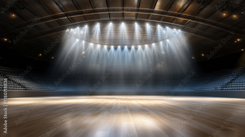 Obraz premium high tech virtual sports arena with dynamic lighting and empty seats