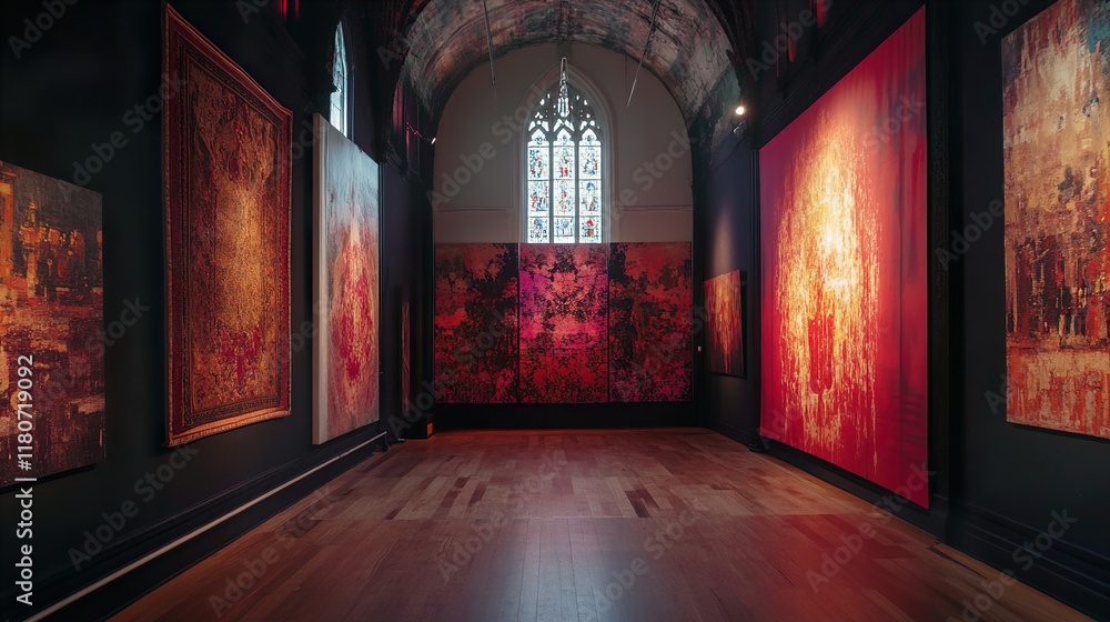 Naklejka premium Crimson Canvas: A Captivating Art Gallery Exhibit