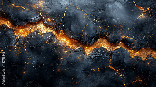 Molten lava flows through cracked dark rock.