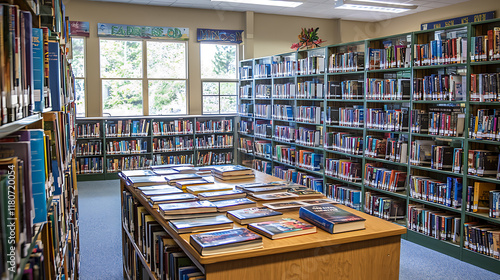 Extensive Collection of Books in a Public Library Rows of Shelves Filled with Literature