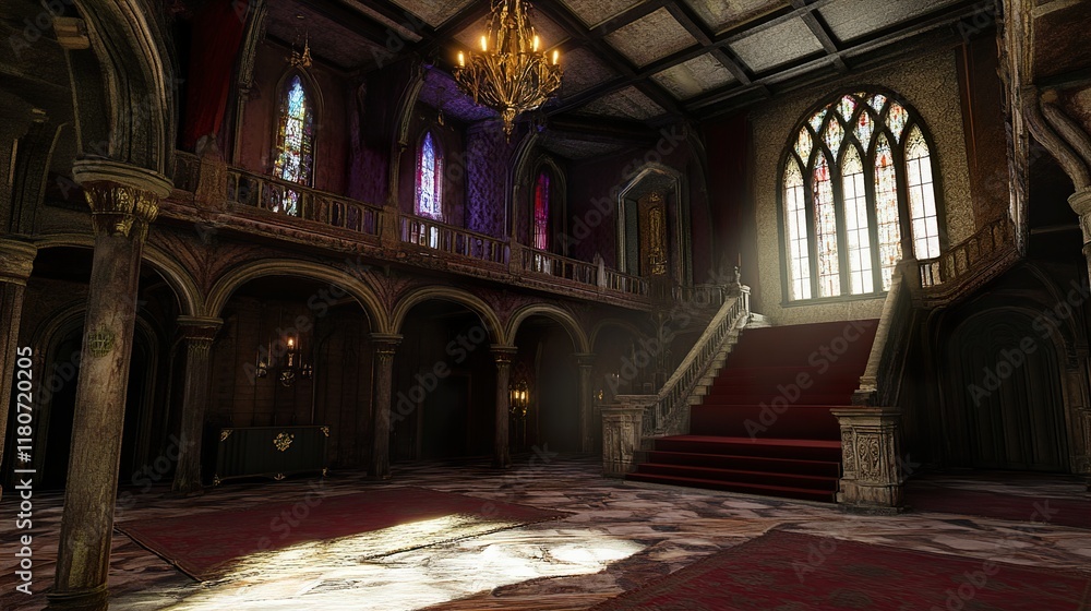 Obraz premium Grand Gothic Palace Interior: A Majestic Hall