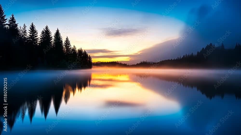 custom made wallpaper toronto digitalSerene Sunrise Over Misty Lake with Reflections of Trees and Calm Water