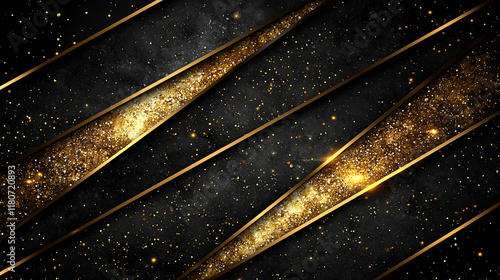Abstract black gold glitter diagonal stripes background.