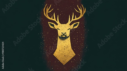 Golden Stag Head Abstract Art Design