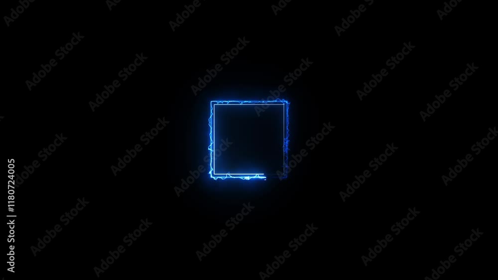 Glowing neon square frame animation. Abstract blue lights neon background with glowing square shape. Glowing neon square frame animation. Abstract blue lights neon background with glowing square shape.