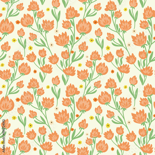 Print. Elegant floral seamless pattern featuring fields flowers and hearbs. Perfect for wrapping, textile, fabric, cover and more
