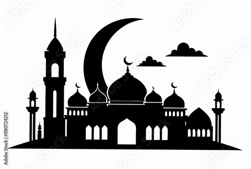 islamic moon and mosque silhouette