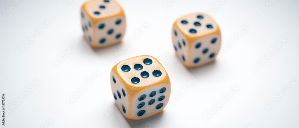 Three Beige Dice on White Background Gambling Luck Chance Risk Three Beige Dice on White Background Gambling Luck Chance Risk