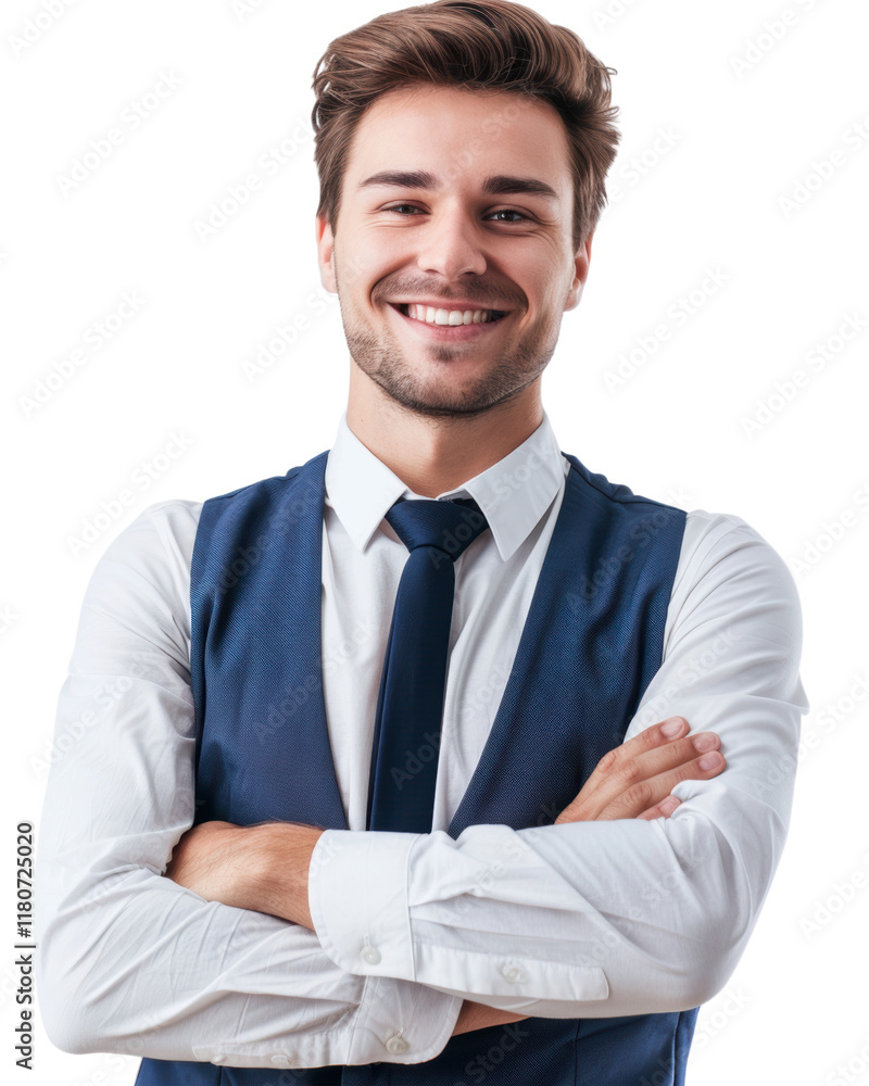 Young man smiling with arms crossed isolated on transparent background Young man smiling with arms crossed isolated on transparent background