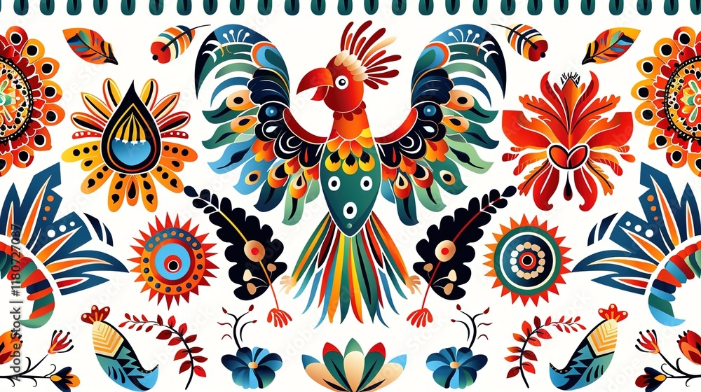 Fototapeta premium mexican folk art seamless pattern wallpaper