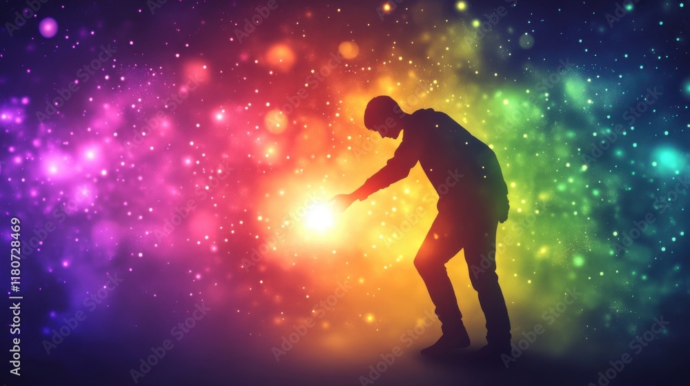 Naklejka premium Dreamlike Figure Reaching for a Glowing Star