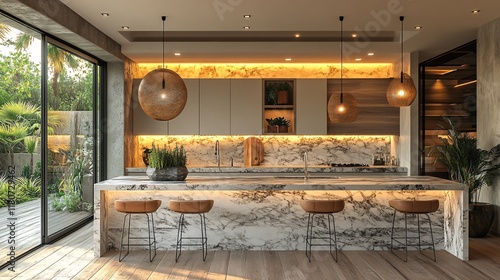 Stylish Modern Kitchen with Elegant Marble Island